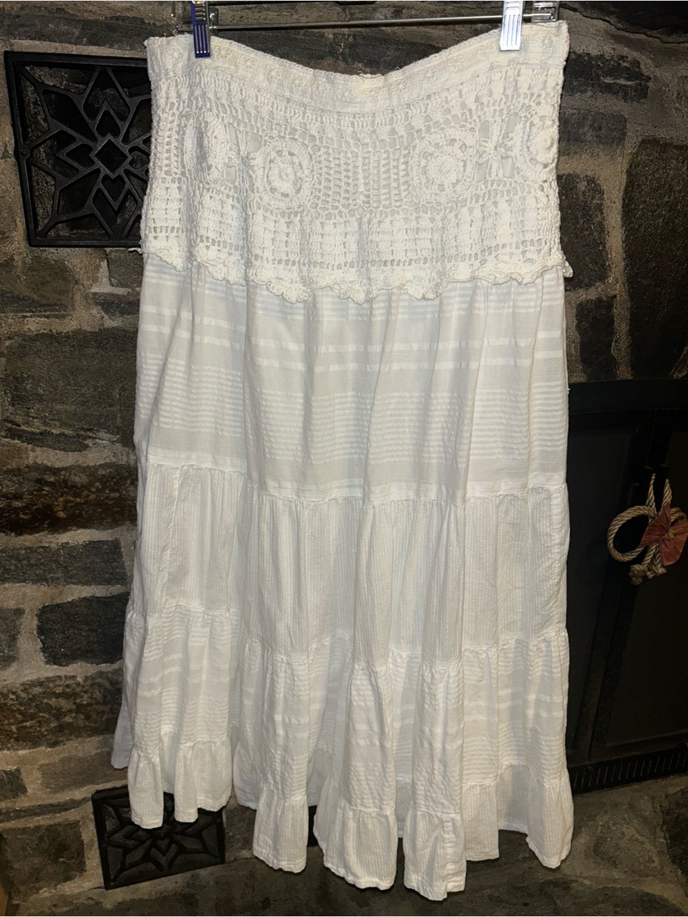 Free People White Crochet Waist Tiered Maxi Skirt